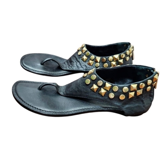 Tory Burch black gladiator gold stud sandal in lamb leather size 7.5 - Picture 7 of 12